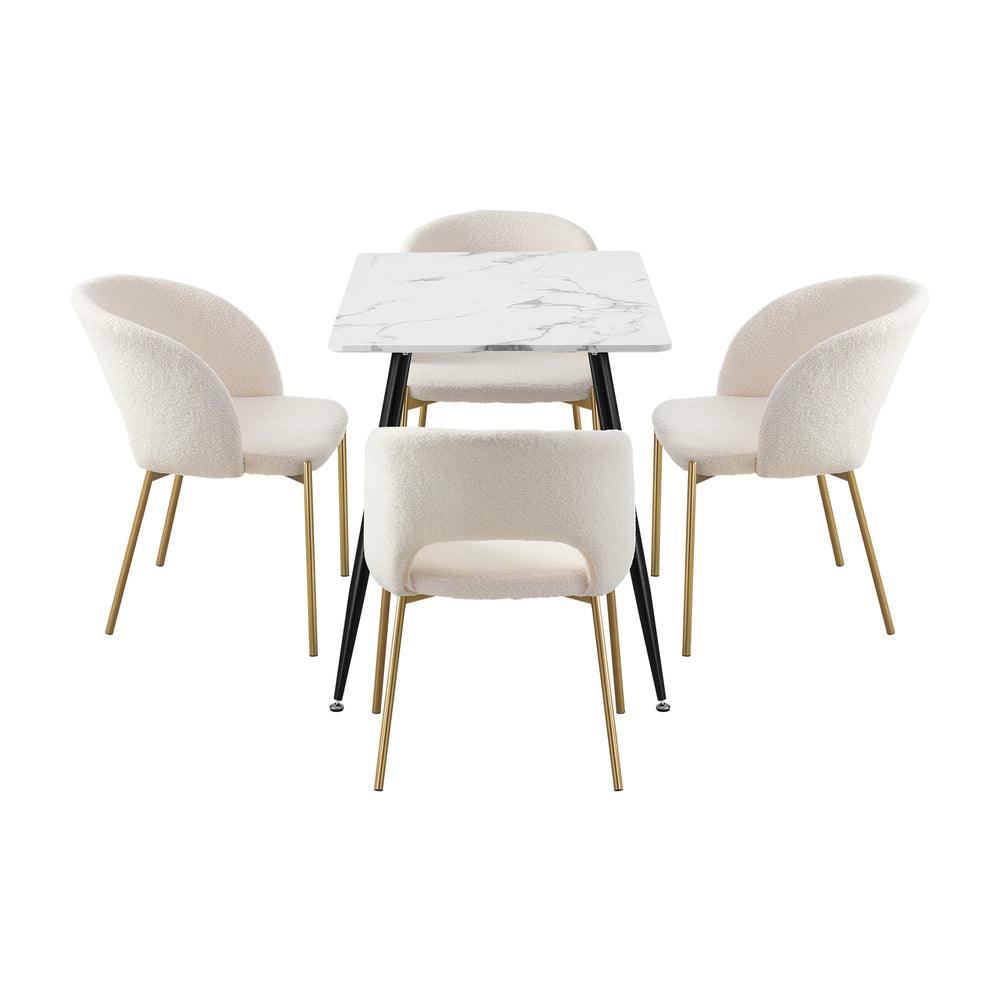 120cm Rectangle Dining Table with 4PCS Chairs Gold&White