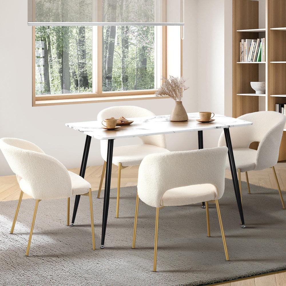 120cm Rectangle Dining Table with 4PCS Chairs Gold&White