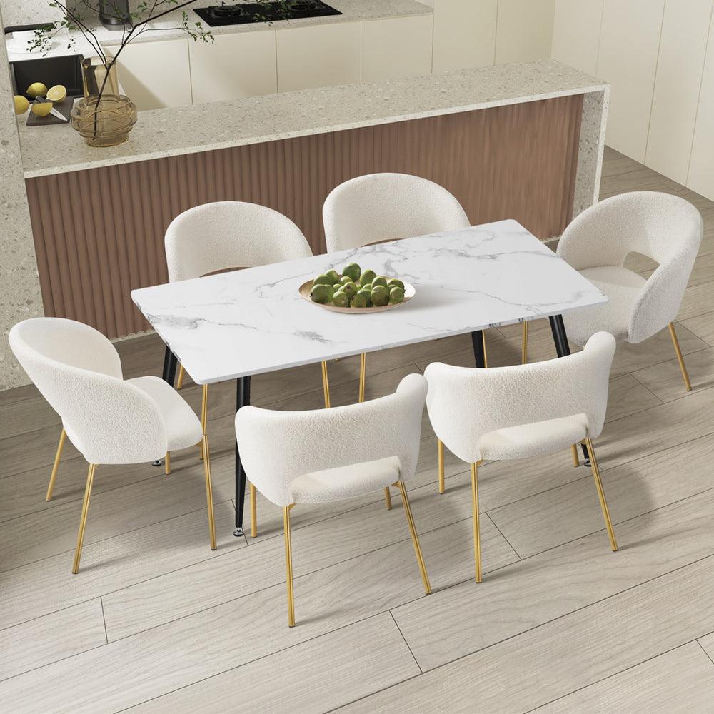 120cm Rectangle Dining Table with 6PCS Chairs Gold&White