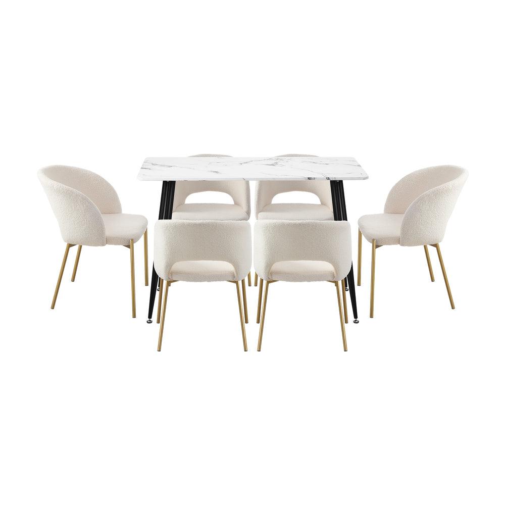120cm Rectangle Dining Table with 6PCS Chairs Gold&White