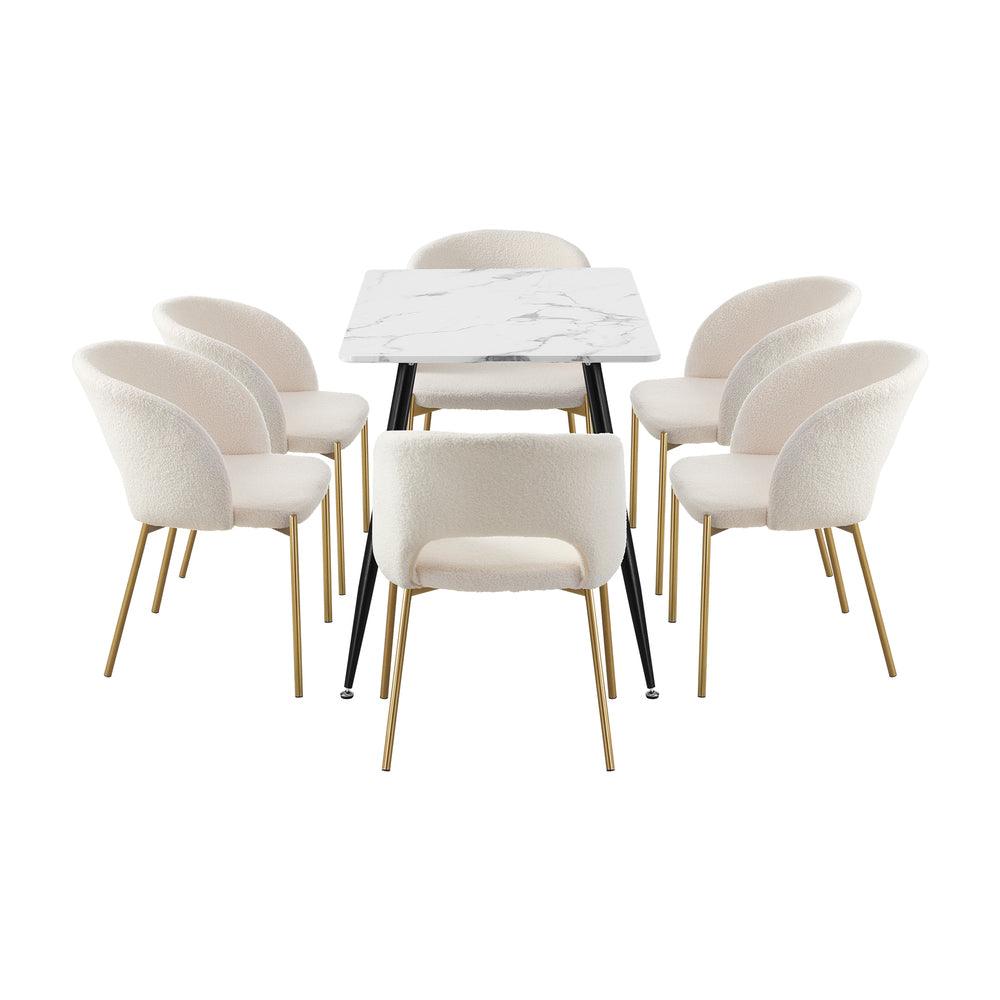 120cm Rectangle Dining Table with 6PCS Chairs Gold&White