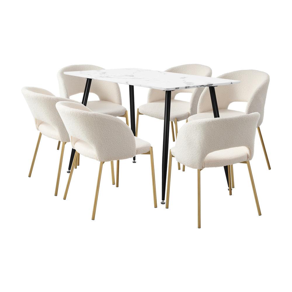 120cm Rectangle Dining Table with 6PCS Chairs Gold&White