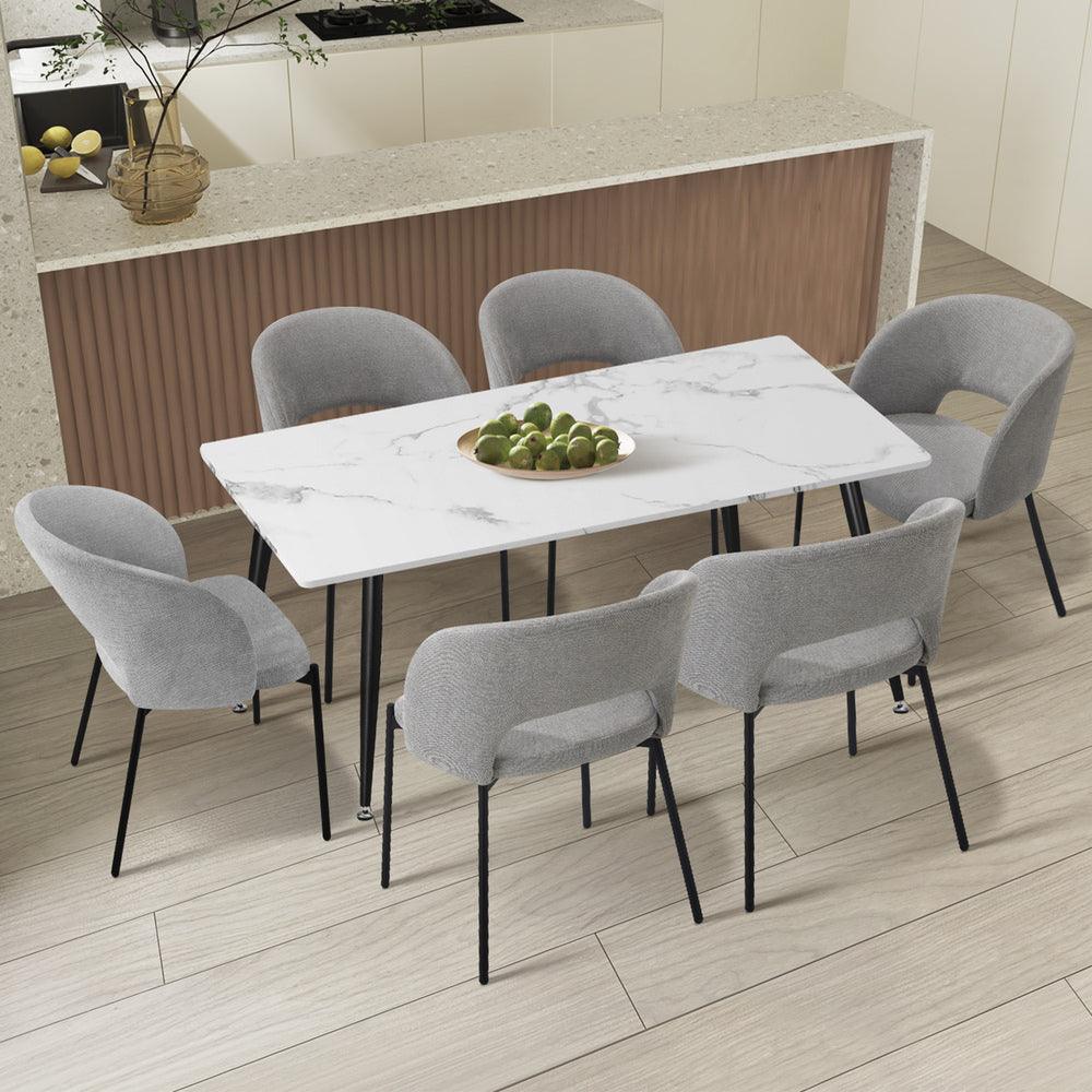 120cm Rectangle Dining Table with 6PCS Chairs Fabric Grey