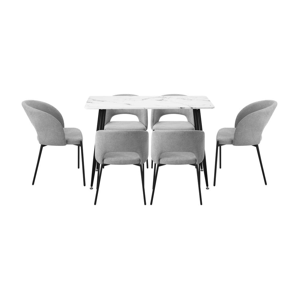 120cm Rectangle Dining Table with 6PCS Chairs Fabric Grey