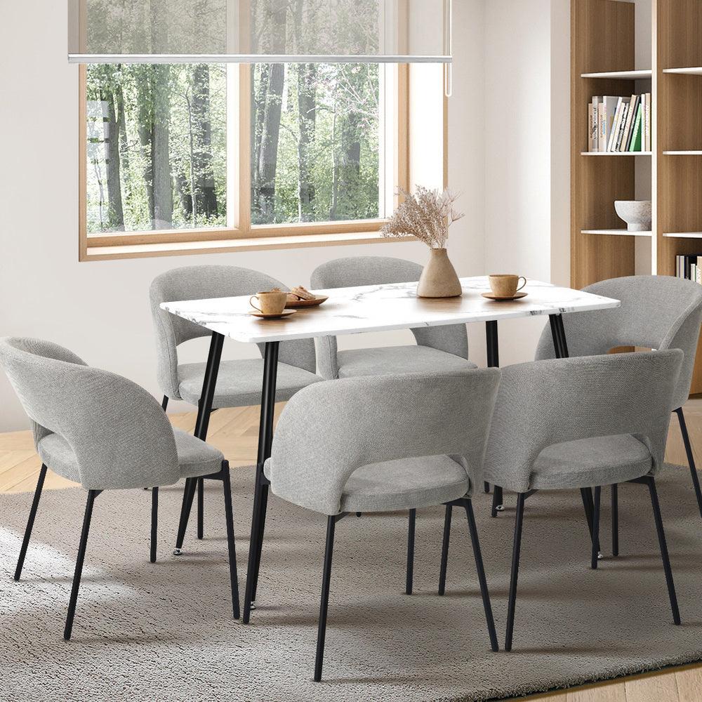 120cm Rectangle Dining Table with 6PCS Chairs Fabric Grey