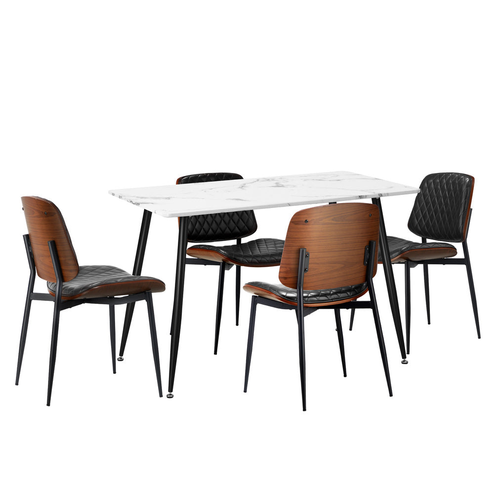 Oikiture 120cm Rectangle Dining Table with 4PCS Chairs PU Black