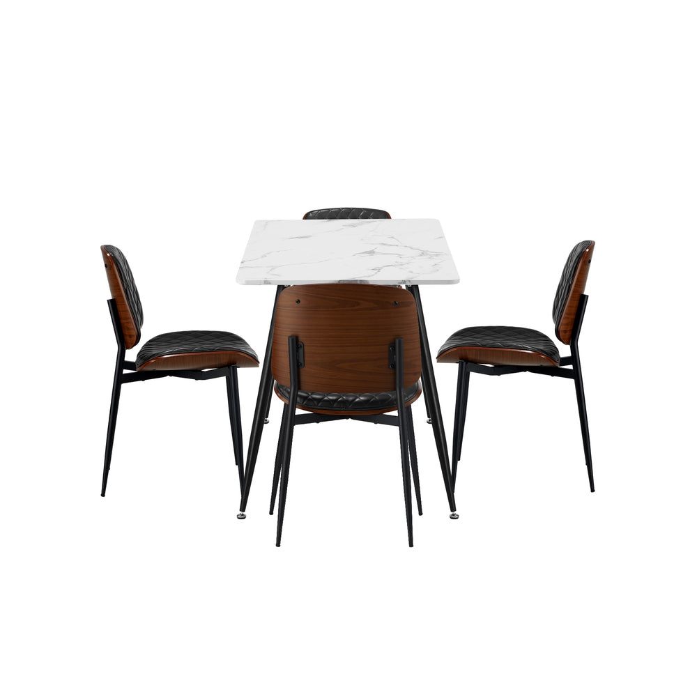 Oikiture 120cm Rectangle Dining Table with 4PCS Chairs PU Black