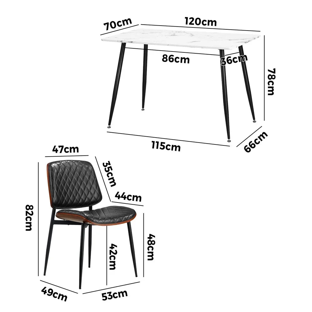 Oikiture 120cm Rectangle Dining Table with 6PCS Chairs PU Black