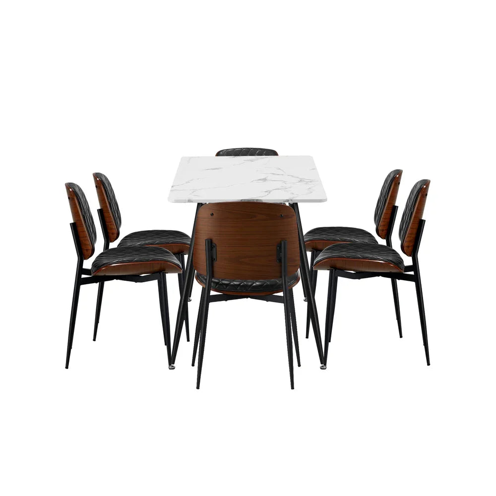 Oikiture 120cm Rectangle Dining Table with 6PCS Chairs PU Black