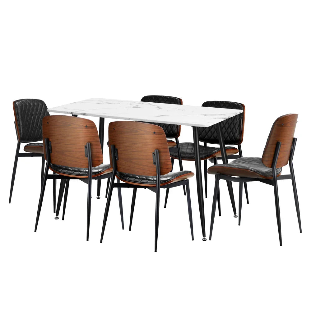 Oikiture 120cm Rectangle Dining Table with 6PCS Chairs PU Black