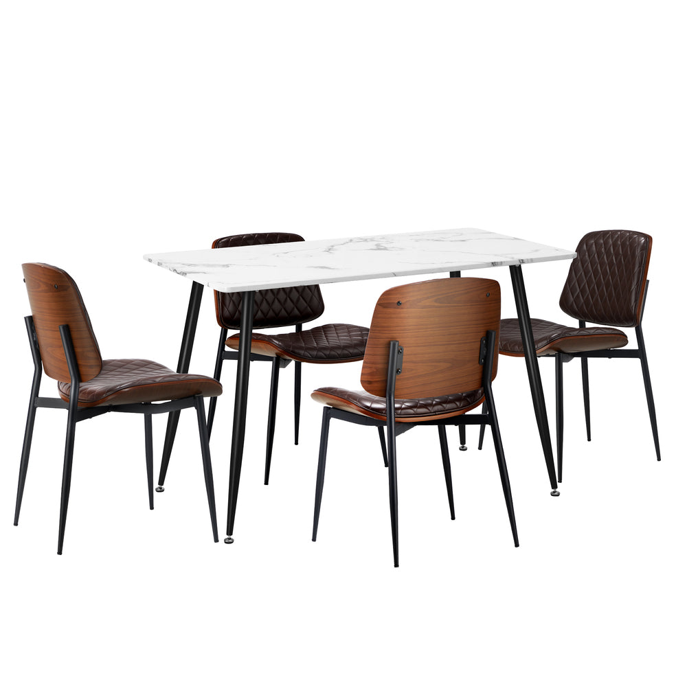 Oikiture 120cm Rectangle Dining Table with 4PCS Chairs PU Walnut