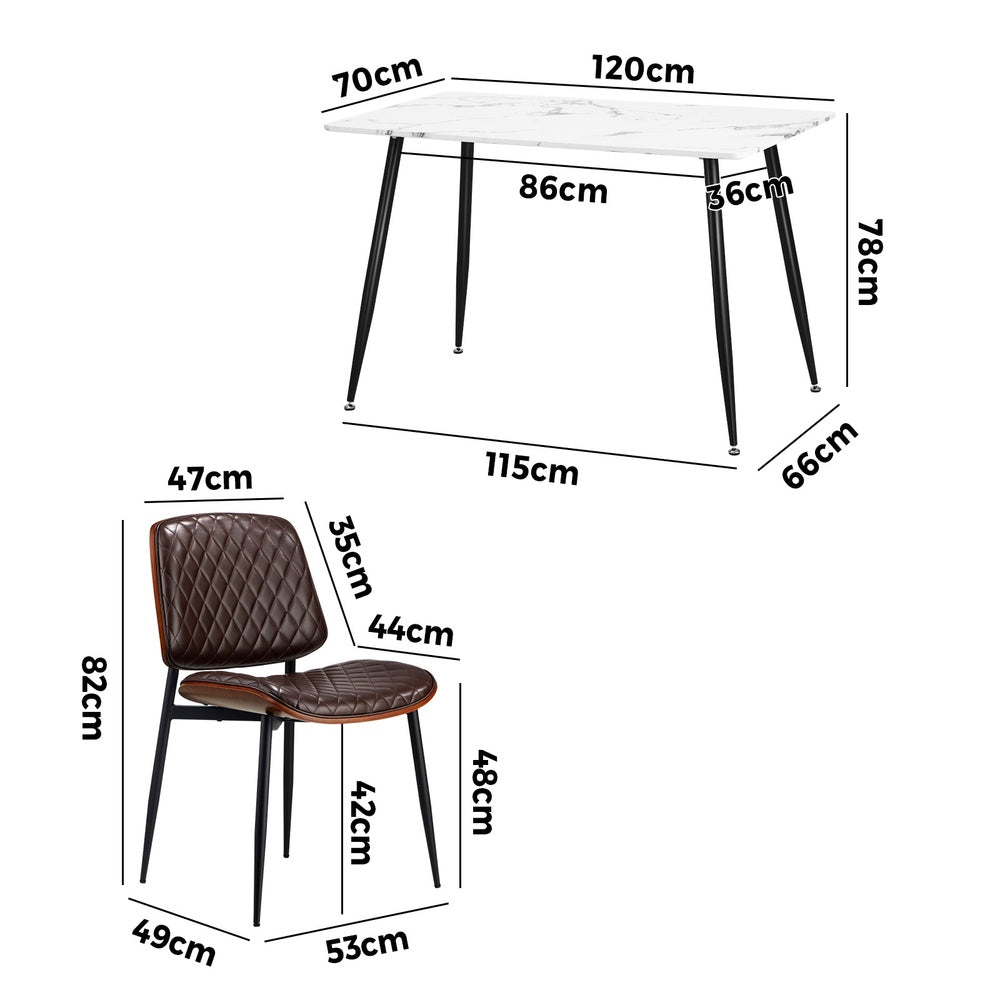 Oikiture 120cm Rectangle Dining Table with 6PCS Chairs PU Walnut