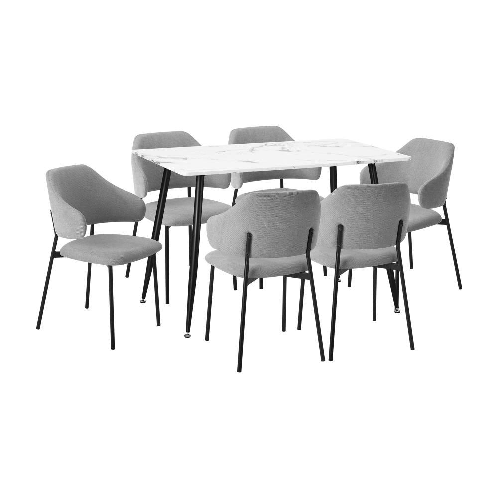 120cm Rectangle Dining Table with 6PCS Chairs Fabric Grey