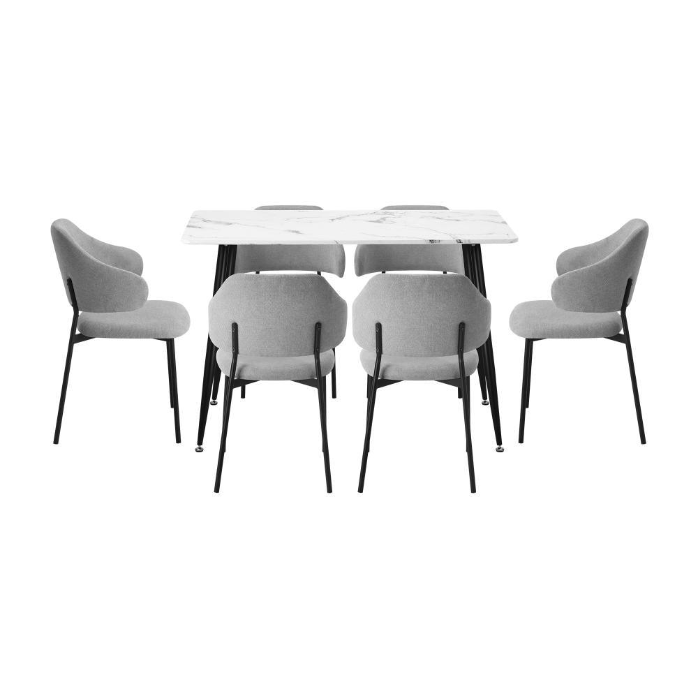 120cm Rectangle Dining Table with 6PCS Chairs Fabric Grey