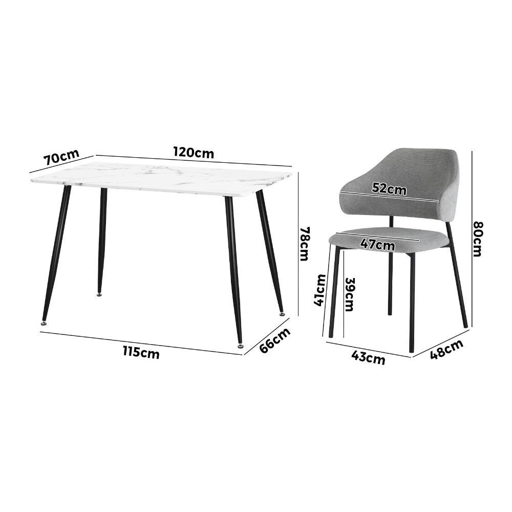 120cm Rectangle Dining Table with 6PCS Chairs Fabric Grey