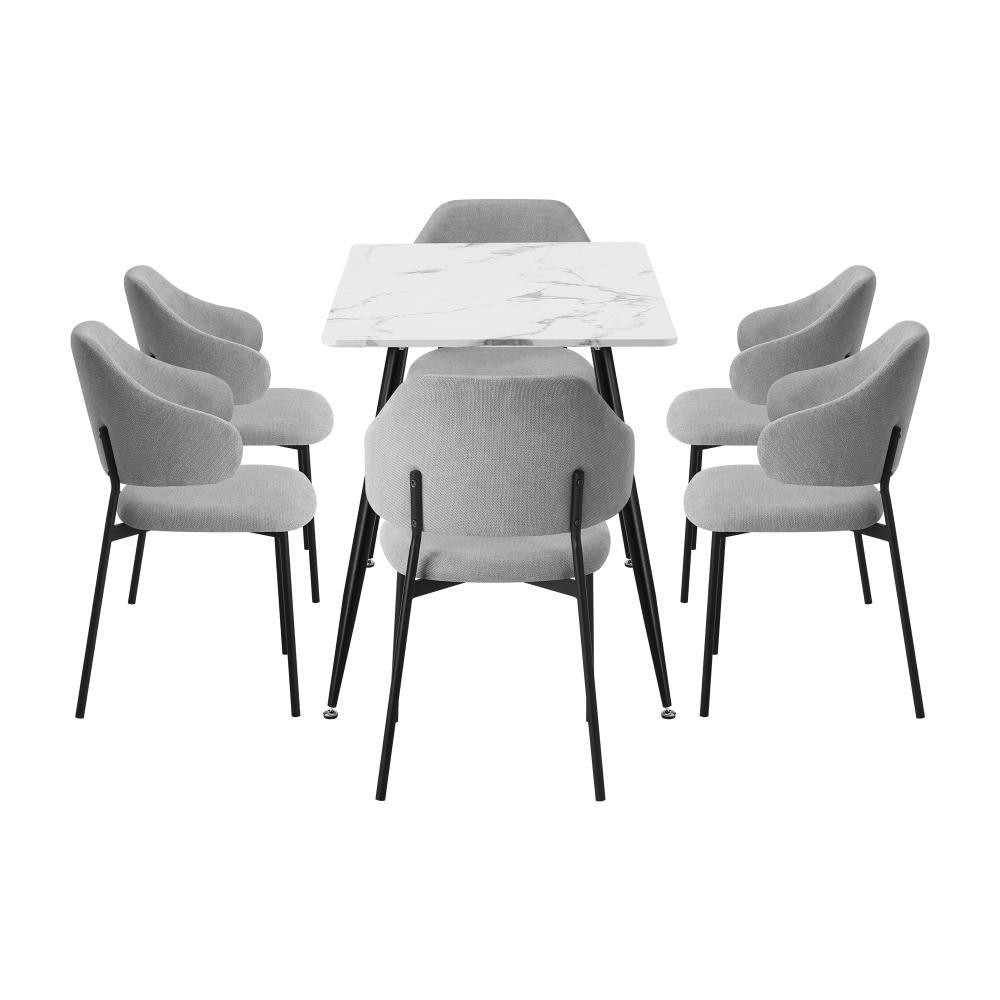 120cm Rectangle Dining Table with 6PCS Chairs Fabric Grey
