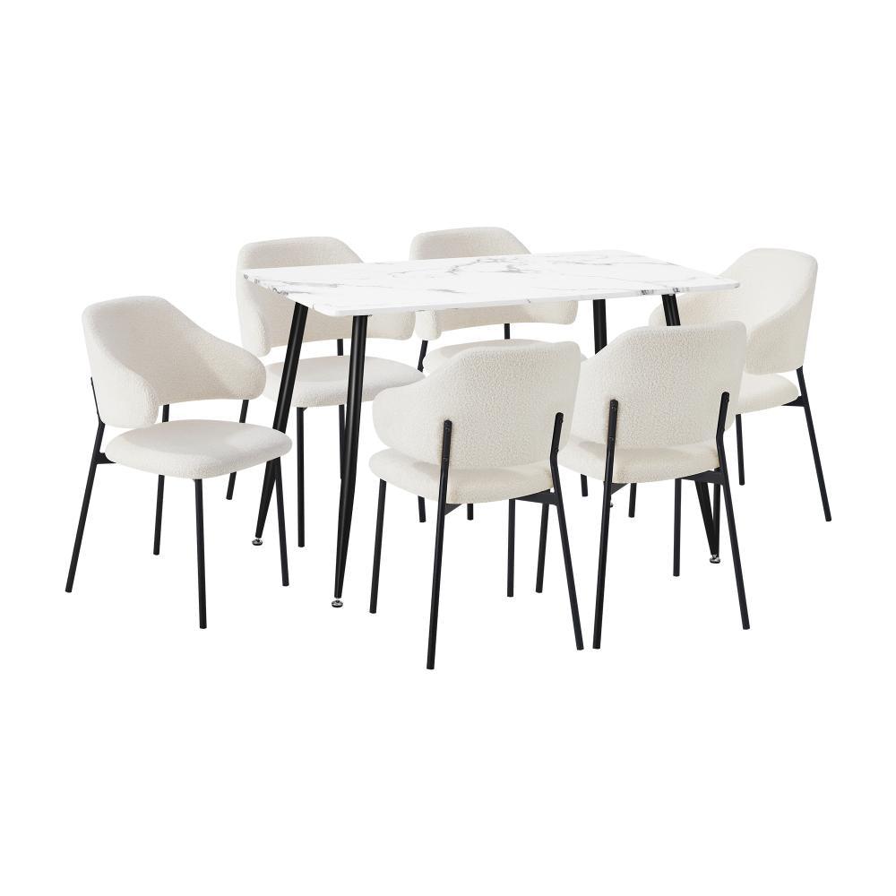 120cm Rectangle Dining Table with 6PCS Chairs Sherpa White