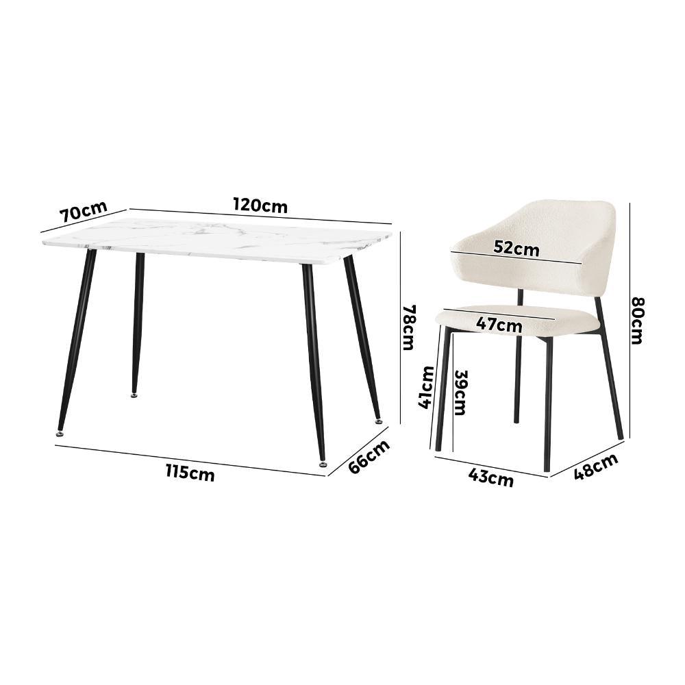 120cm Rectangle Dining Table with 6PCS Chairs Sherpa White