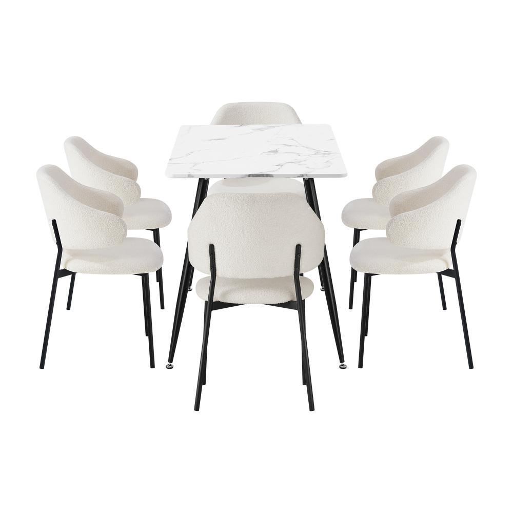 120cm Rectangle Dining Table with 6PCS Chairs Sherpa White