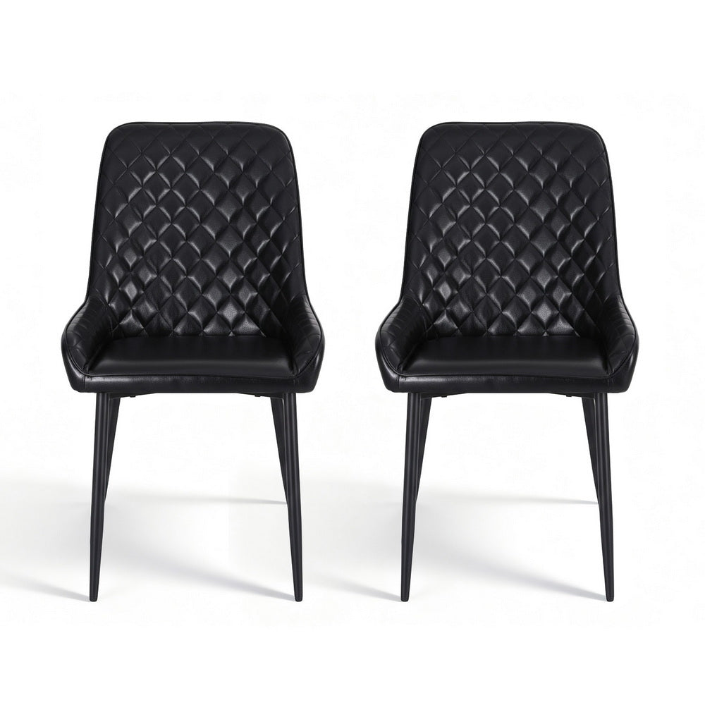 2x Dining Chairs Retro PU Leather Kitchen Lounge Cafe Accent Chair Black