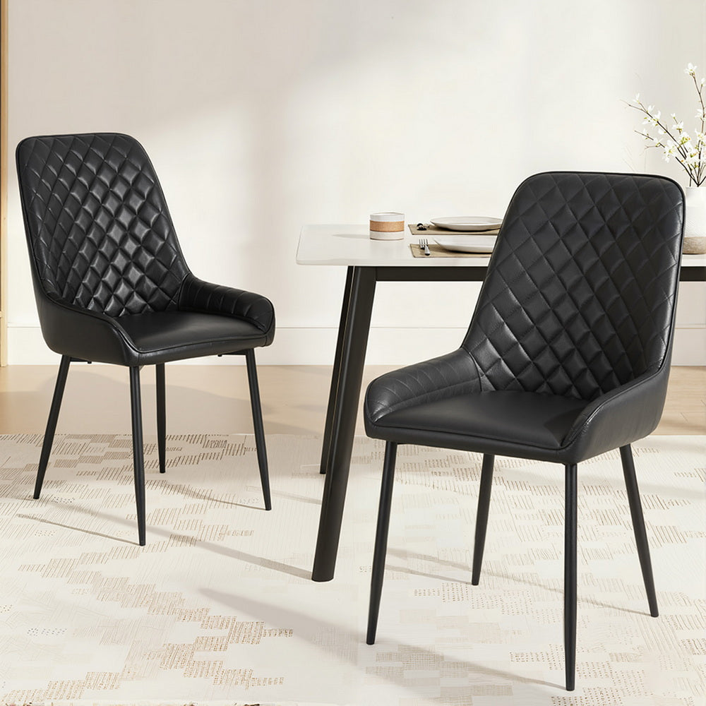 2x Dining Chairs Retro PU Leather Kitchen Lounge Cafe Accent Chair Black