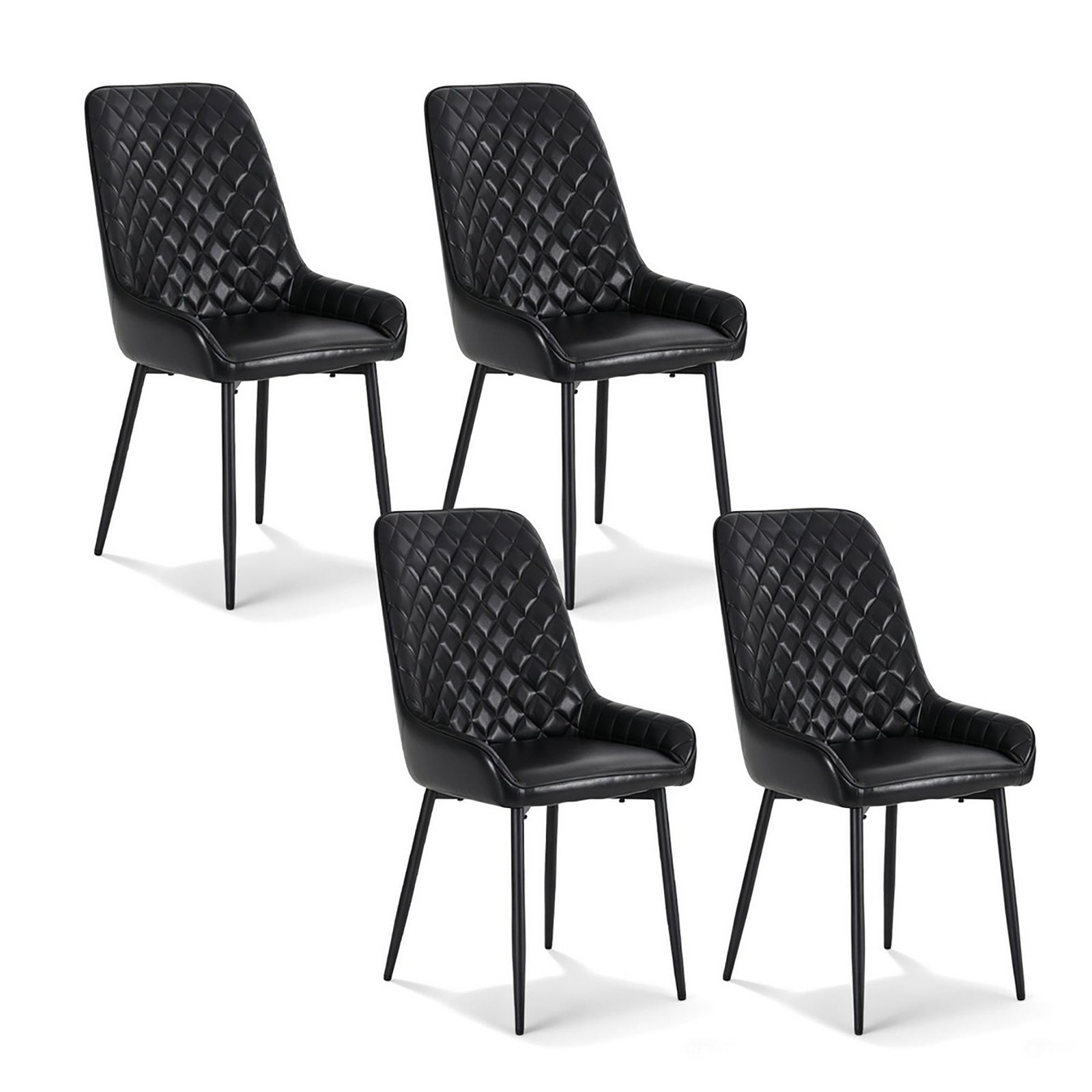 4x Dining Chairs Retro PU Leather Kitchen Lounge Cafe Accent Chair Black