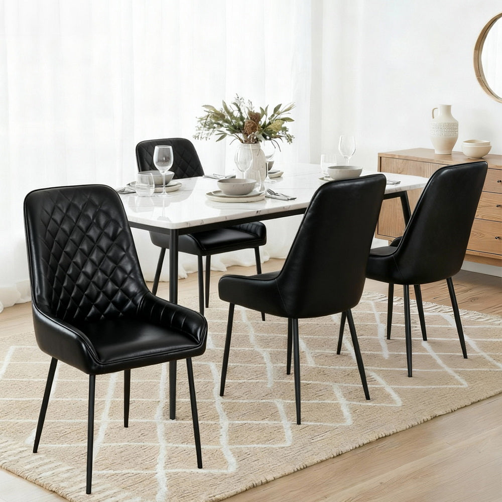 4x Dining Chairs Retro PU Leather Kitchen Lounge Cafe Accent Chair Black