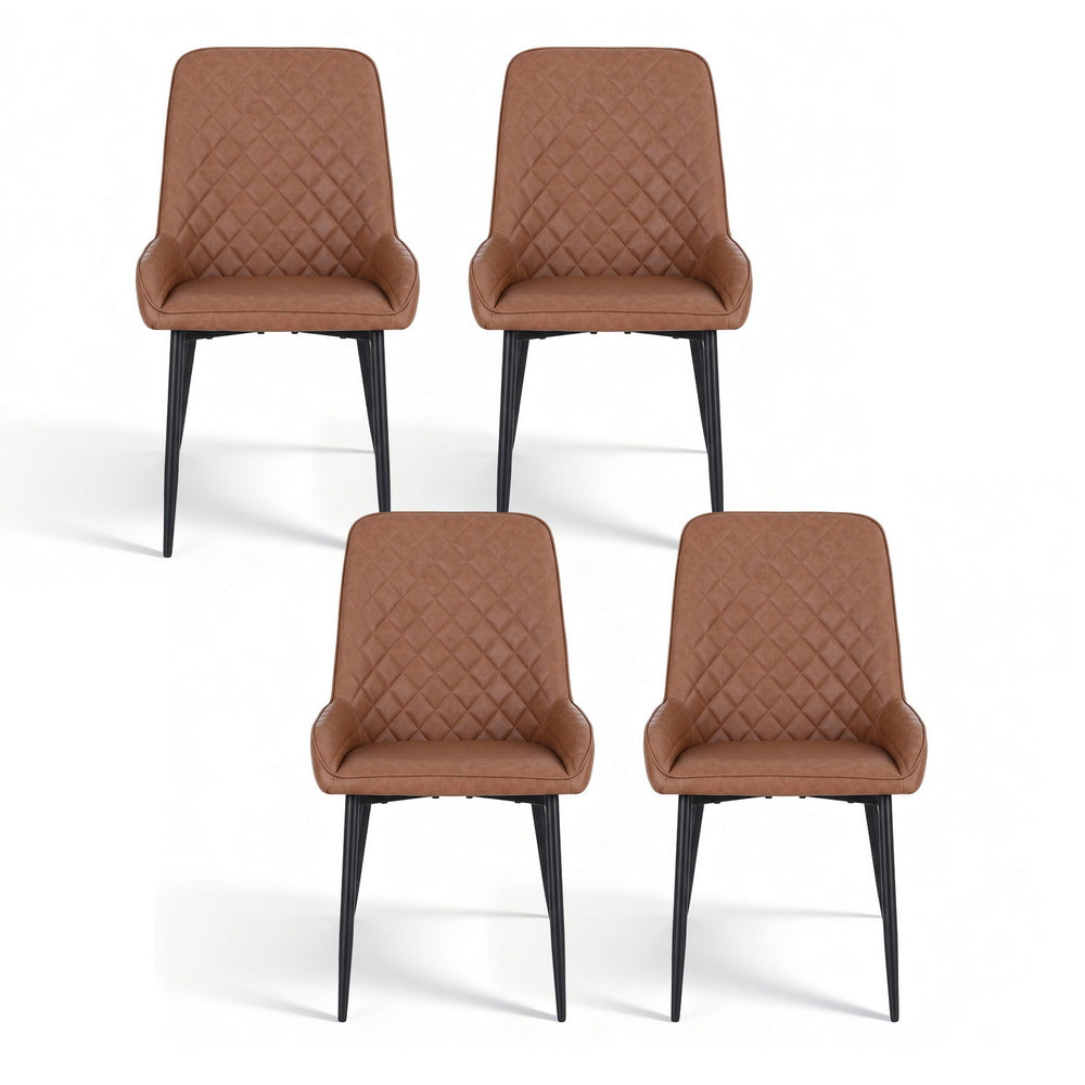 4x Dining Chairs Retro PU Leather Kitchen Lounge Cafe Accent Chair Brown