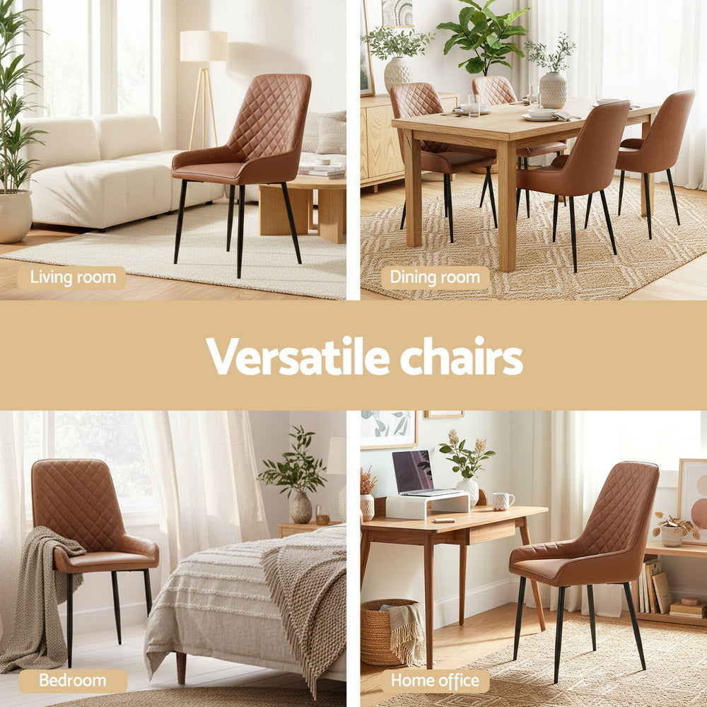 4x Dining Chairs Retro PU Leather Kitchen Lounge Cafe Accent Chair Brown