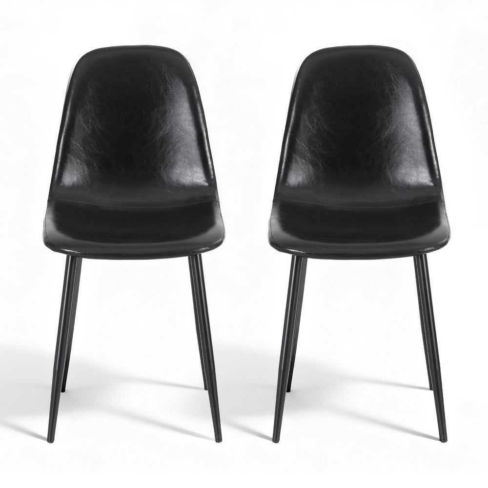 2x Dining Chairs Retro PU Leather Kitchen Lounge Cafe Accent Chair Black