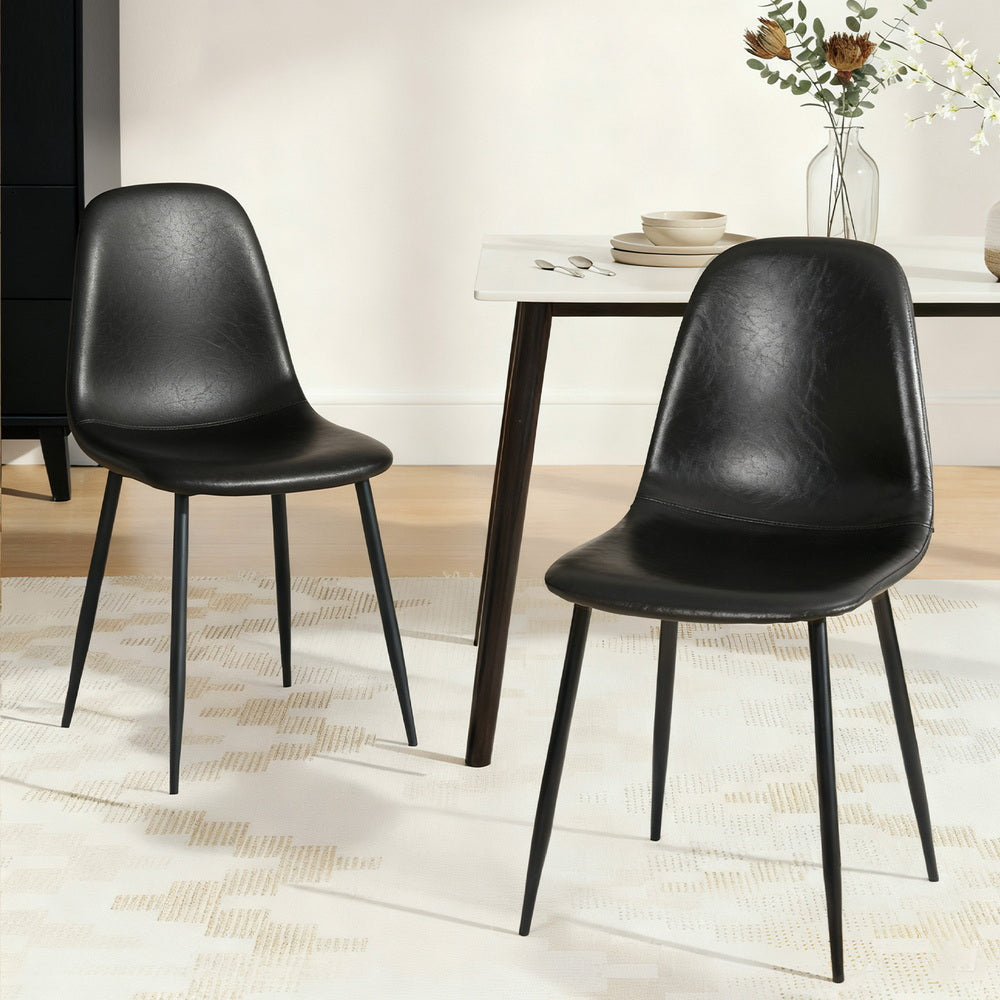 2x Dining Chairs Retro PU Leather Kitchen Lounge Cafe Accent Chair Black
