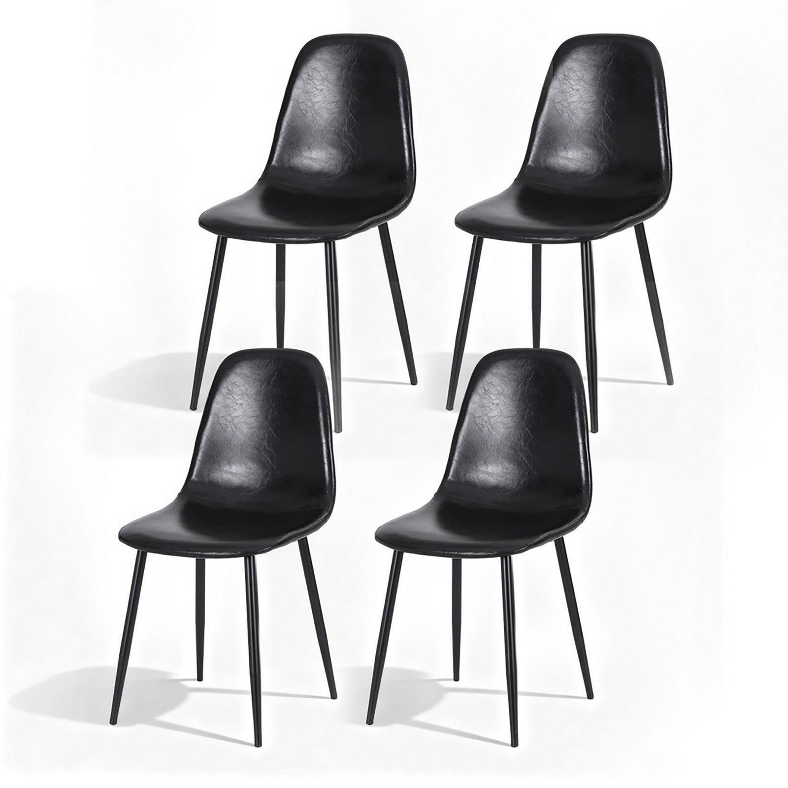 4x Dining Chairs Retro PU Leather Kitchen Lounge Cafe Accent Chair Black