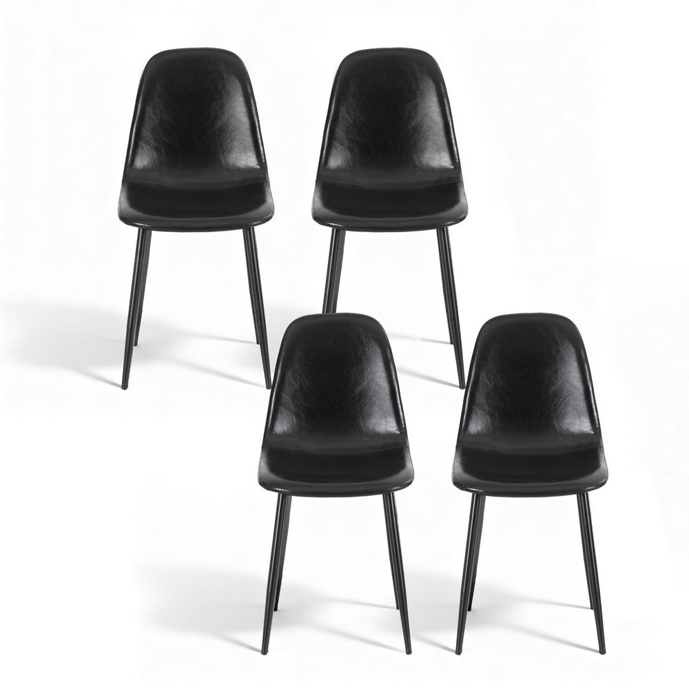 4x Dining Chairs Retro PU Leather Kitchen Lounge Cafe Accent Chair Black
