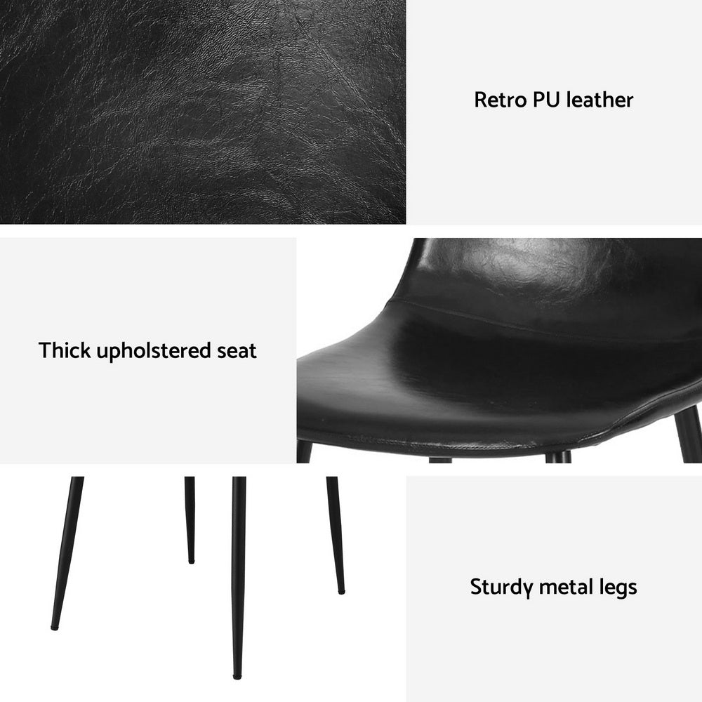4x Dining Chairs Retro PU Leather Kitchen Lounge Cafe Accent Chair Black