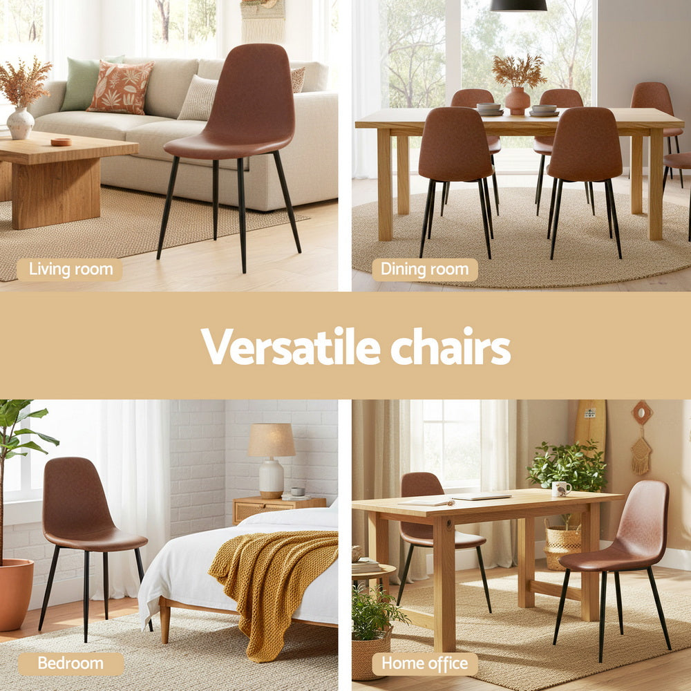 2x Dining Chairs Retro PU Leather Kitchen Lounge Cafe Accent Chair Brown