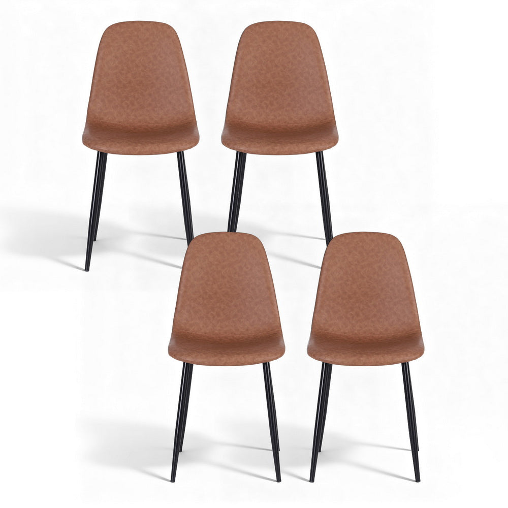4x Dining Chairs Retro PU Leather Kitchen Lounge Cafe Accent Chair Brown
