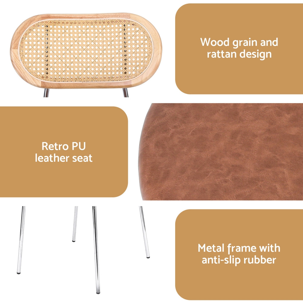 4x Dining Chairs PU Leather Rattan Kitchen Lounge Cafe Accent Chair Brown