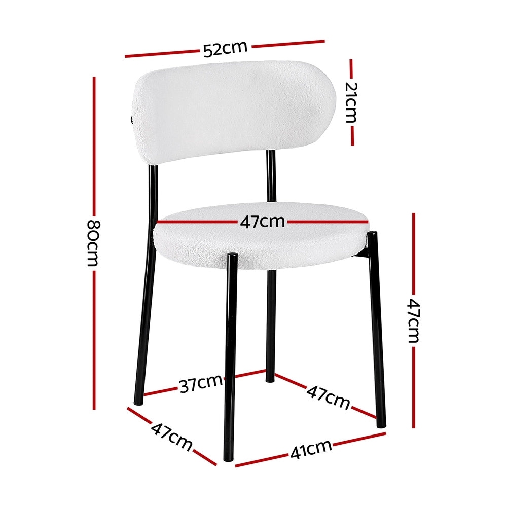 Dining Chairs Set of 2 Sherpa Boucle White