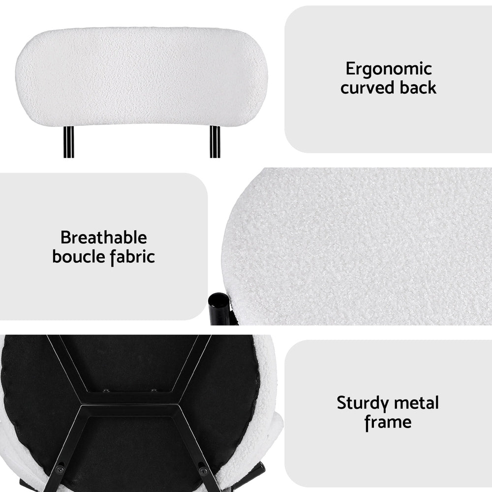 Dining Chairs Set of 2 Sherpa Boucle White