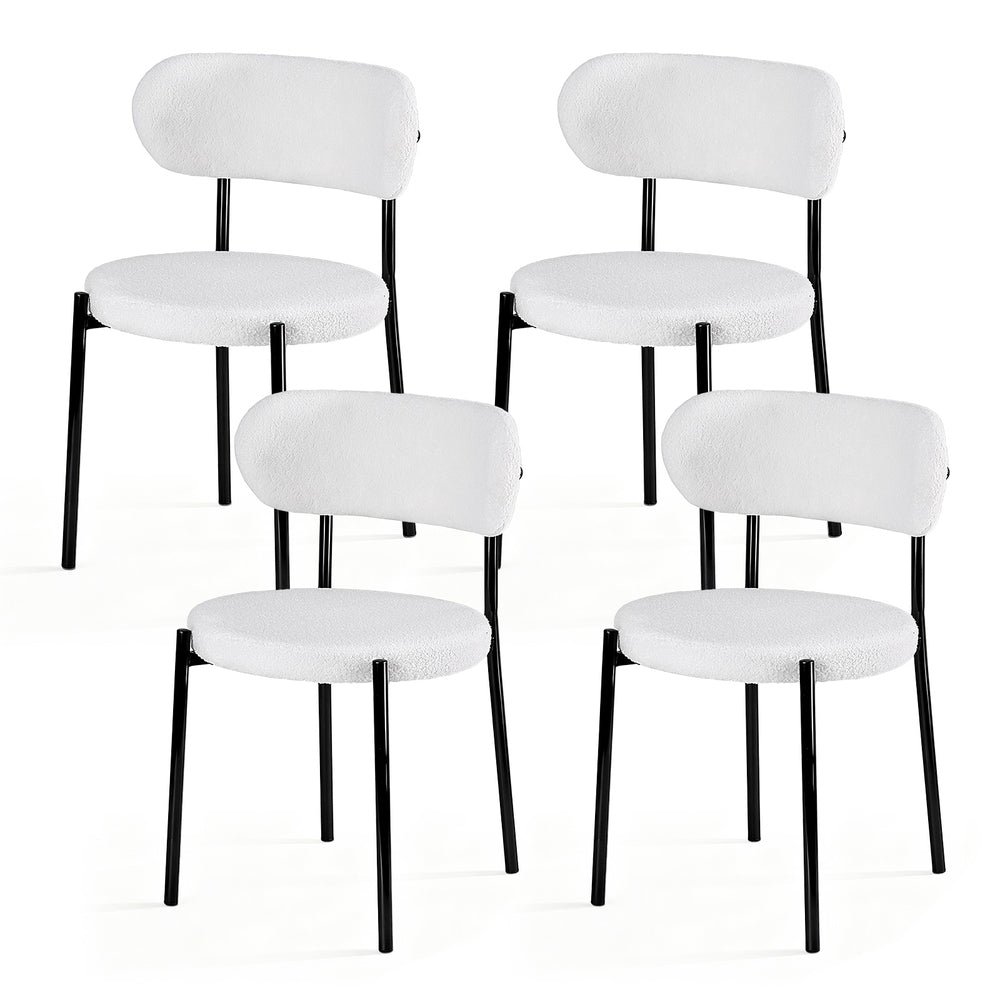 Dining Chairs Set of 4 Sherpa Boucle White
