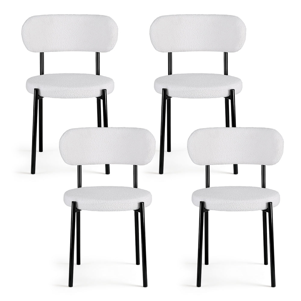 Dining Chairs Set of 4 Sherpa Boucle White