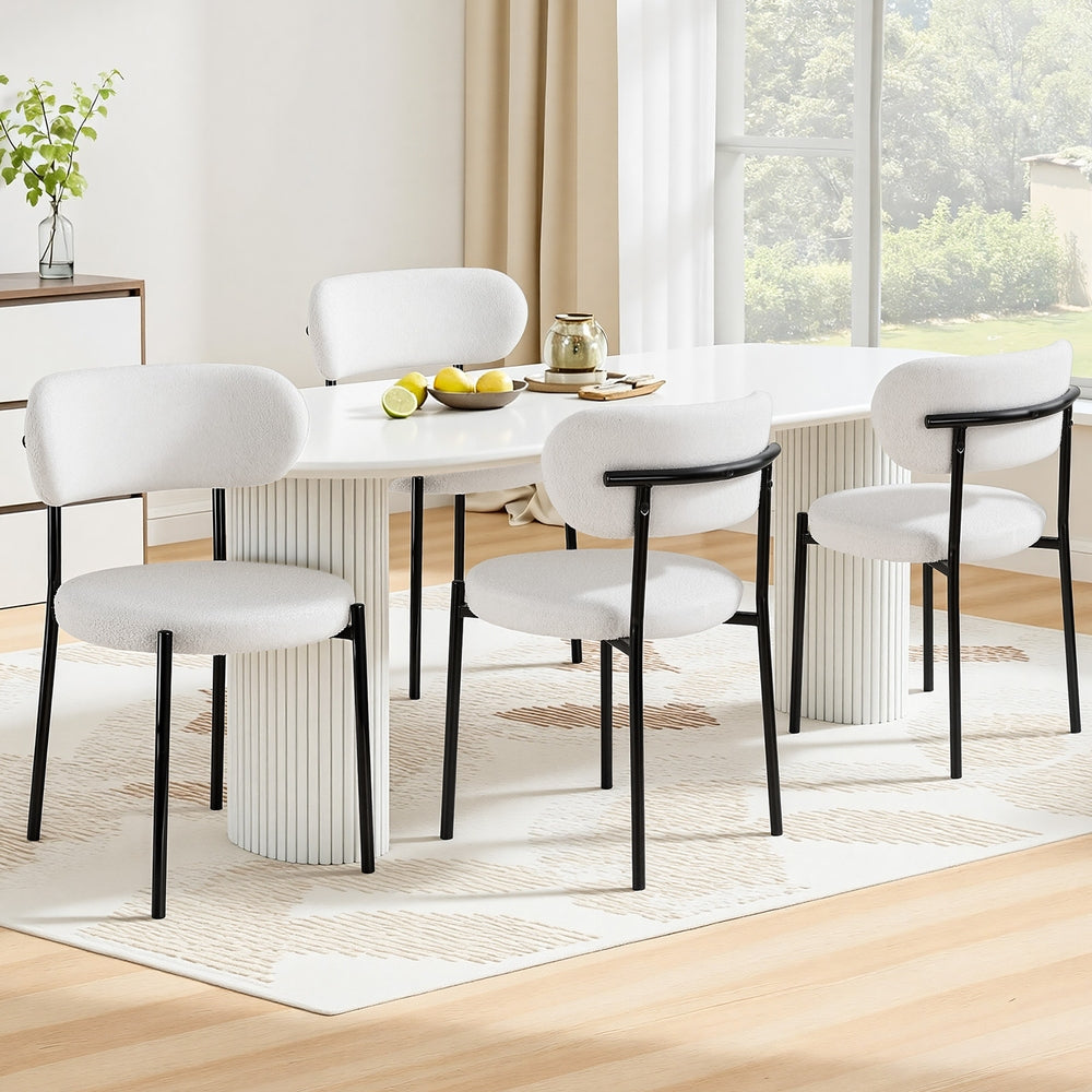 Dining Chairs Set of 4 Sherpa Boucle White
