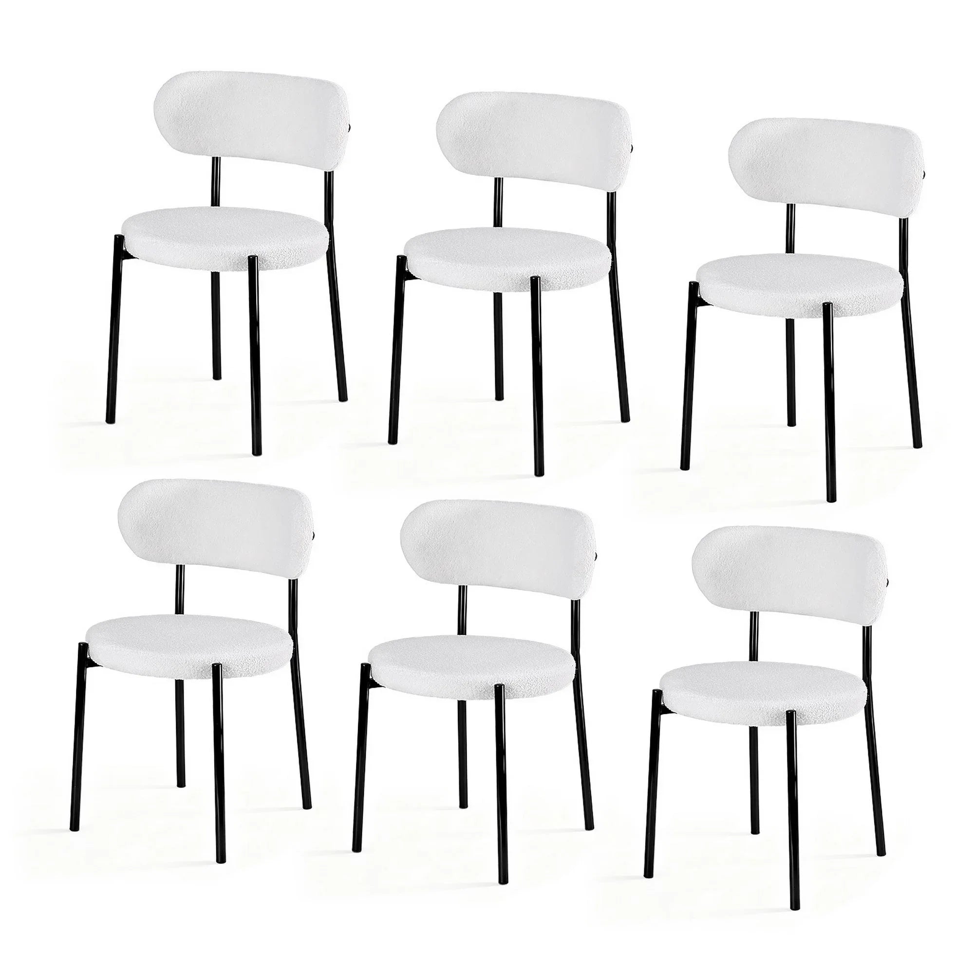 Dining Chairs Set of 6 Sherpa Boucle White