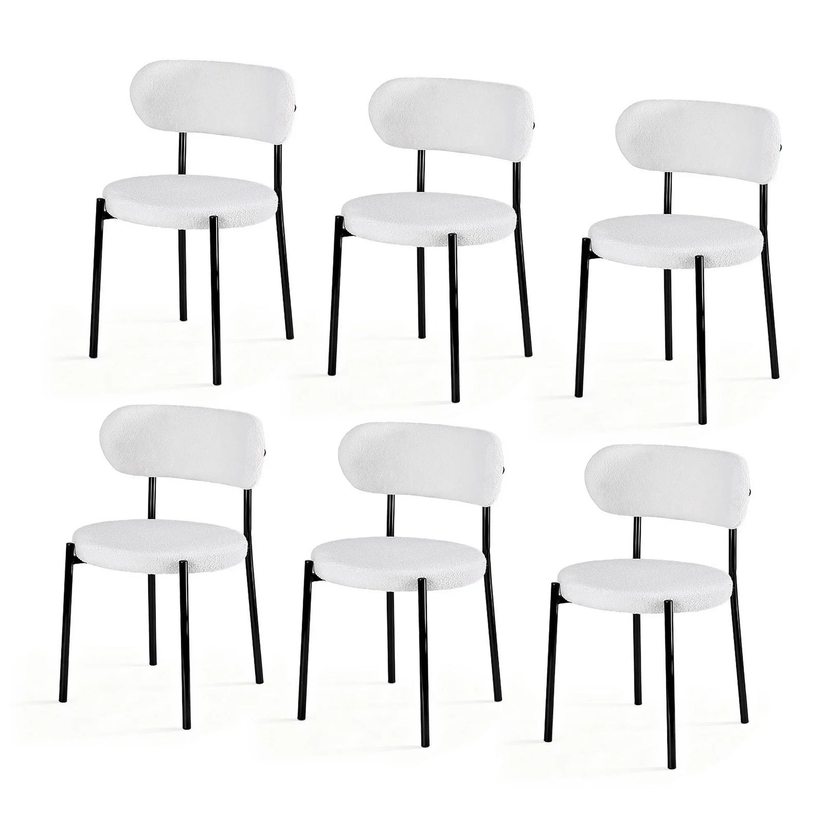 Dining Chairs Set of 6 Sherpa Boucle White