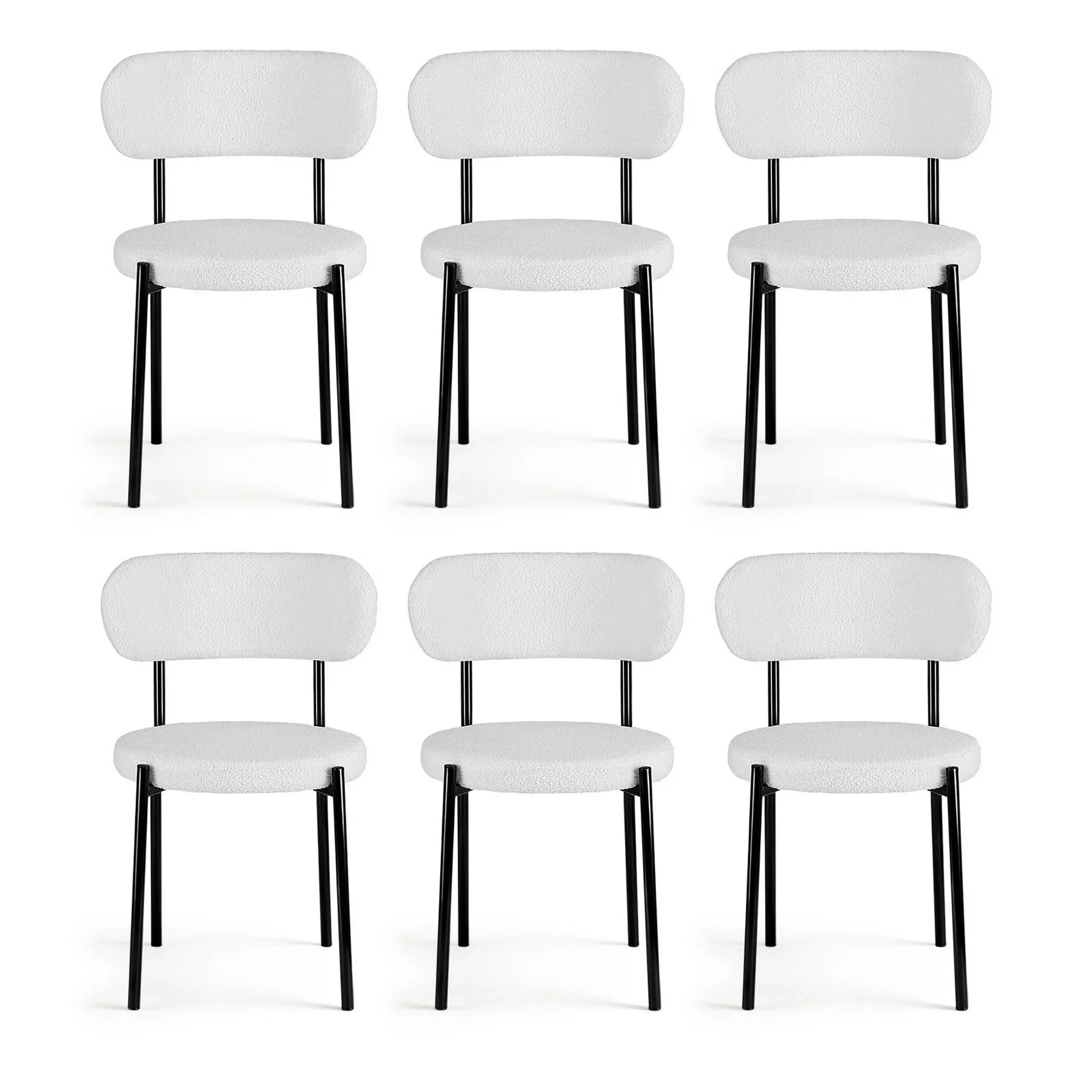 Dining Chairs Set of 6 Sherpa Boucle White