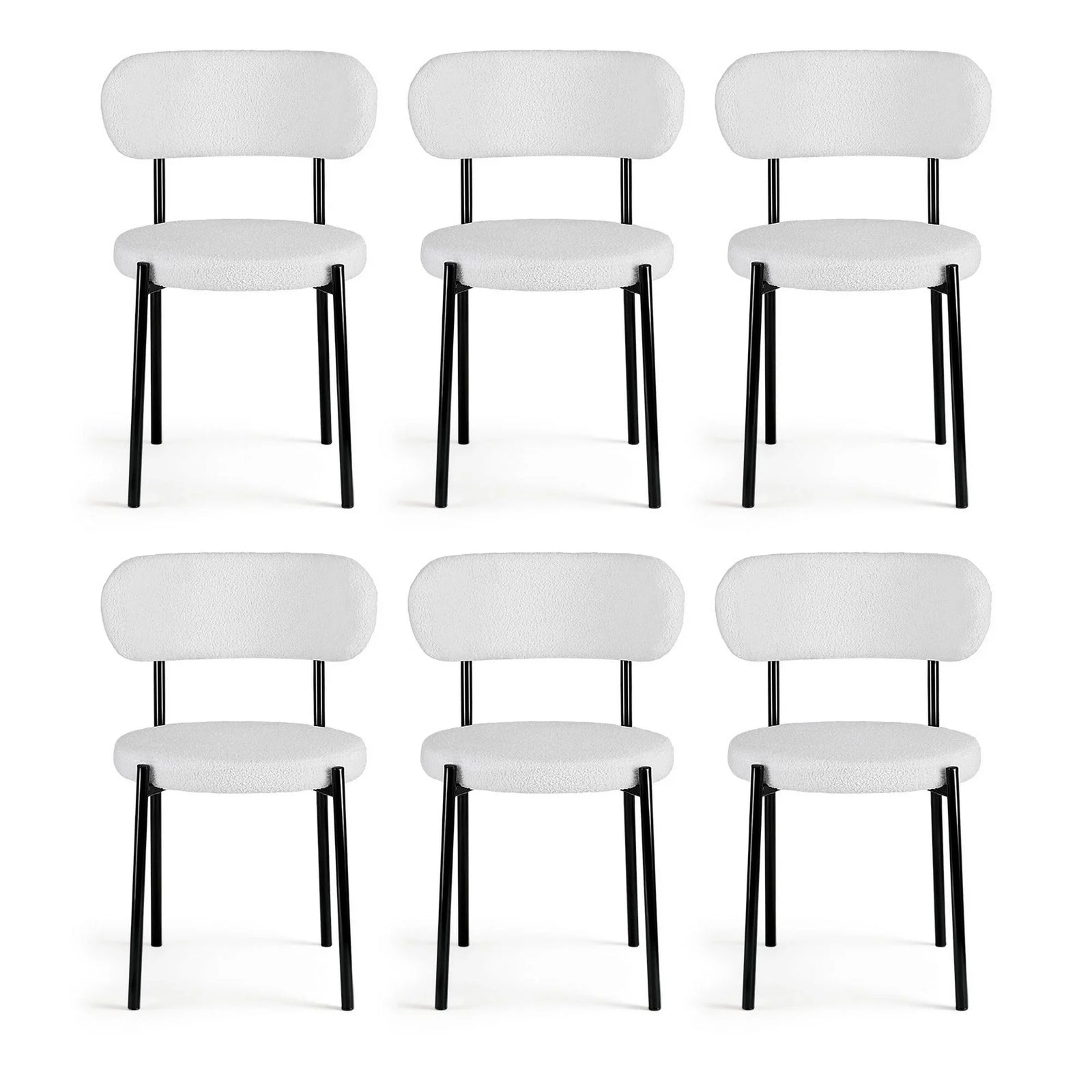 Dining Chairs Set of 6 Sherpa Boucle White