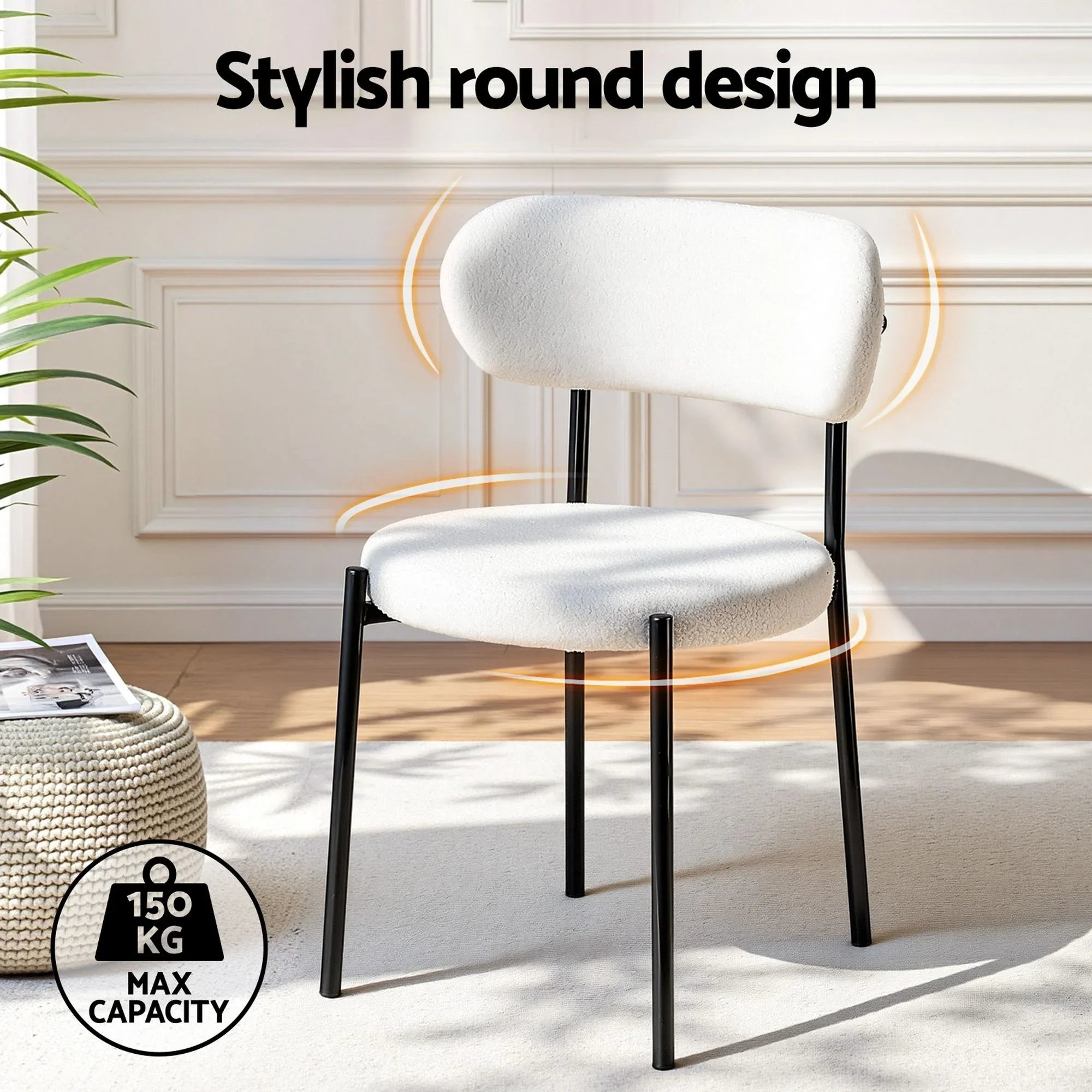 Dining Chairs Set of 6 Sherpa Boucle White