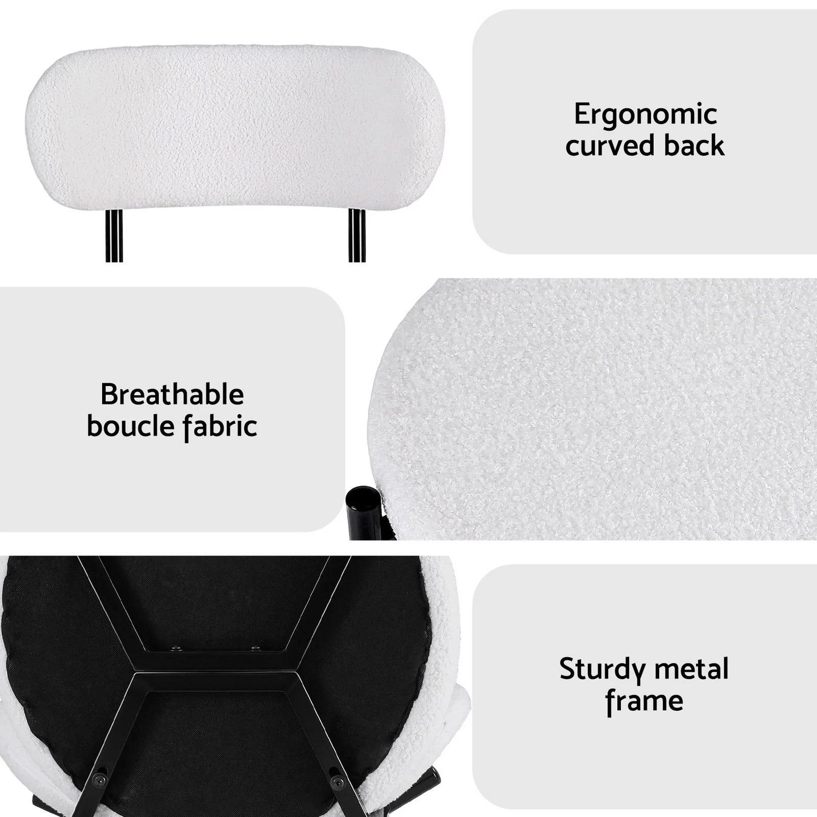 Dining Chairs Set of 6 Sherpa Boucle White