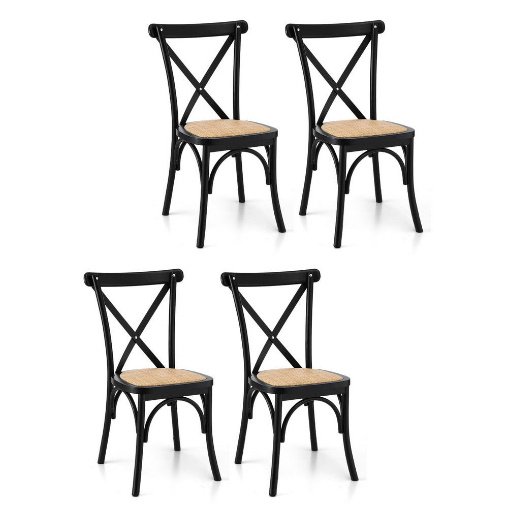 4x Dining Chairs Rattan Wooden Kitchen Accent Chair Cafe Lounge Rubber Wood