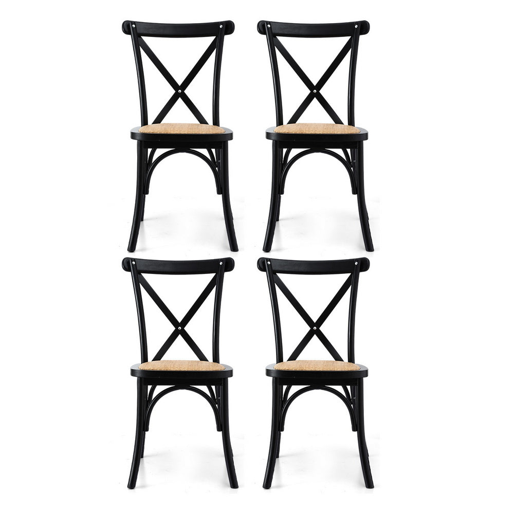 4x Dining Chairs Rattan Wooden Kitchen Accent Chair Cafe Lounge Rubber Wood